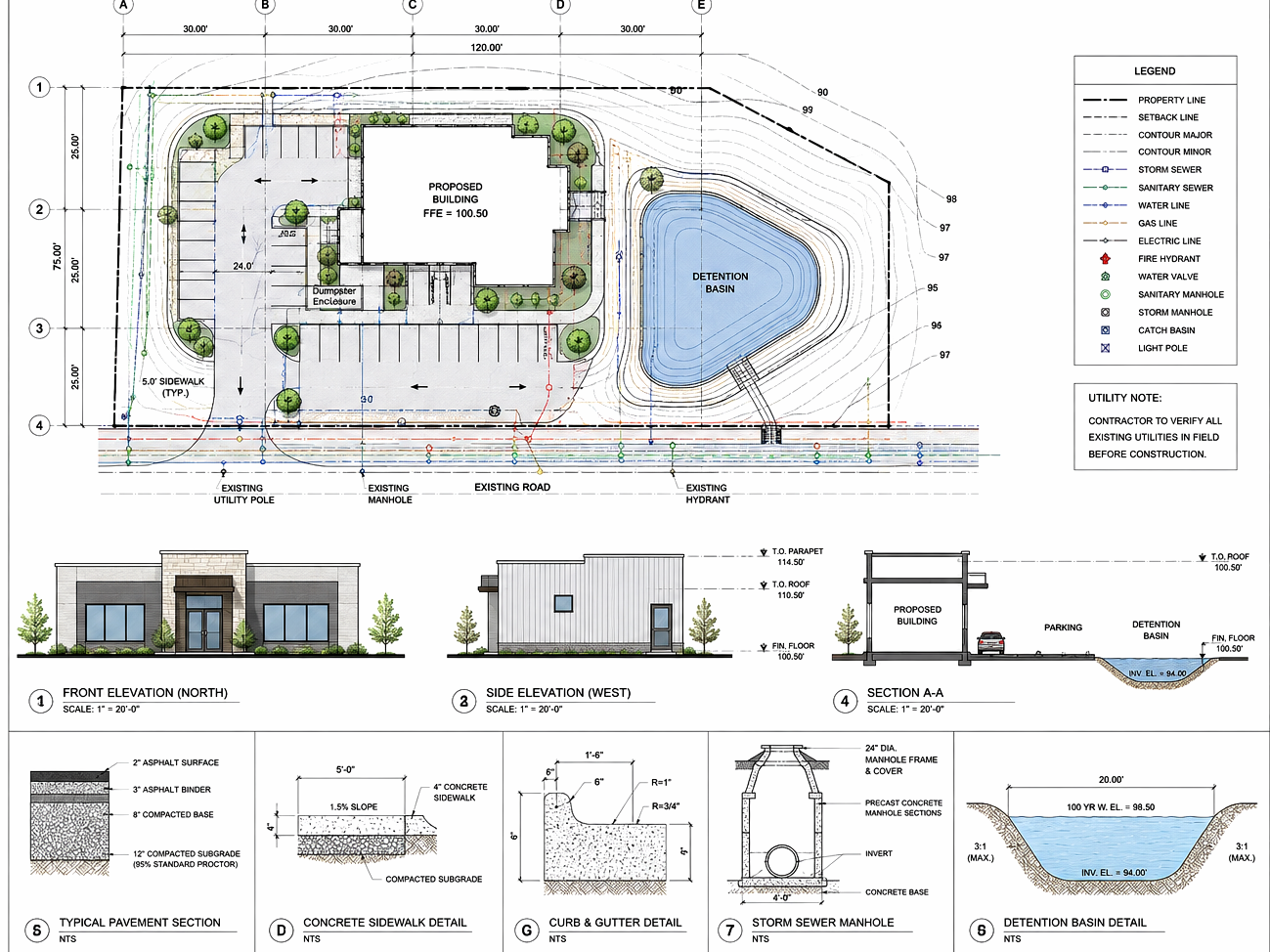 Civil CAD drawing showing site plan with contours